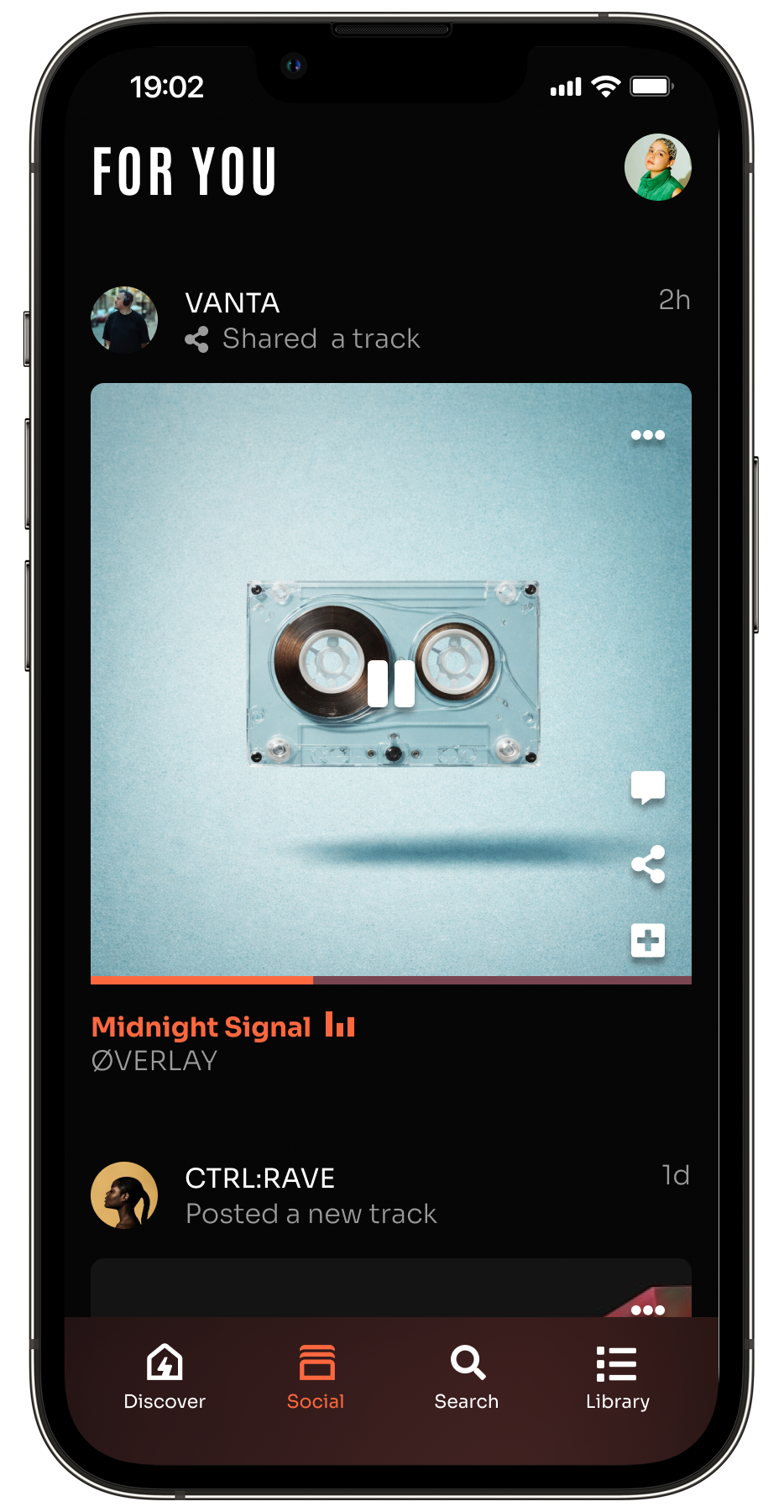 UI of "for you" page based on peoples shared and relese feed